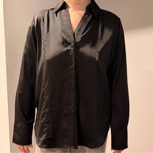 H&M Black Satin Button-Front Blouse